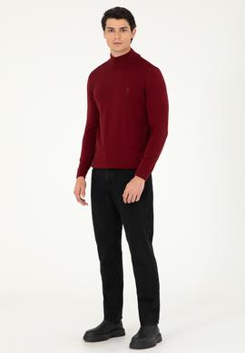 Erkek Slim Fit Yarım Boğazlı Bordo Basic Kazak - 50288887055