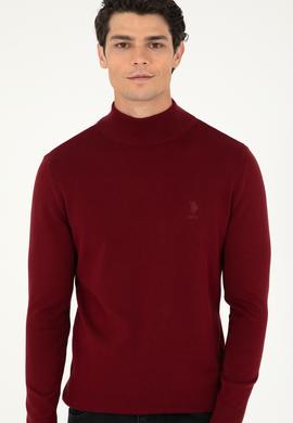 Erkek Slim Fit Yarım Boğazlı Bordo Basic Kazak - 50288887055