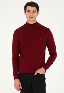 Erkek Slim Fit Yarım Boğazlı Bordo Basic Kazak - 50288887055