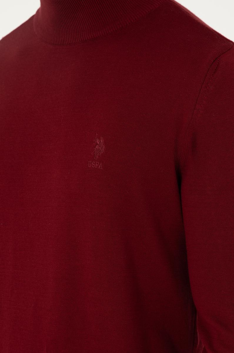 Erkek Slim Fit Yarım Boğazlı Bordo Basic Kazak