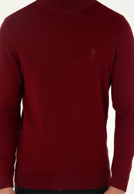 Erkek Slim Fit Yarım Boğazlı Bordo Basic Kazak - 50288887055