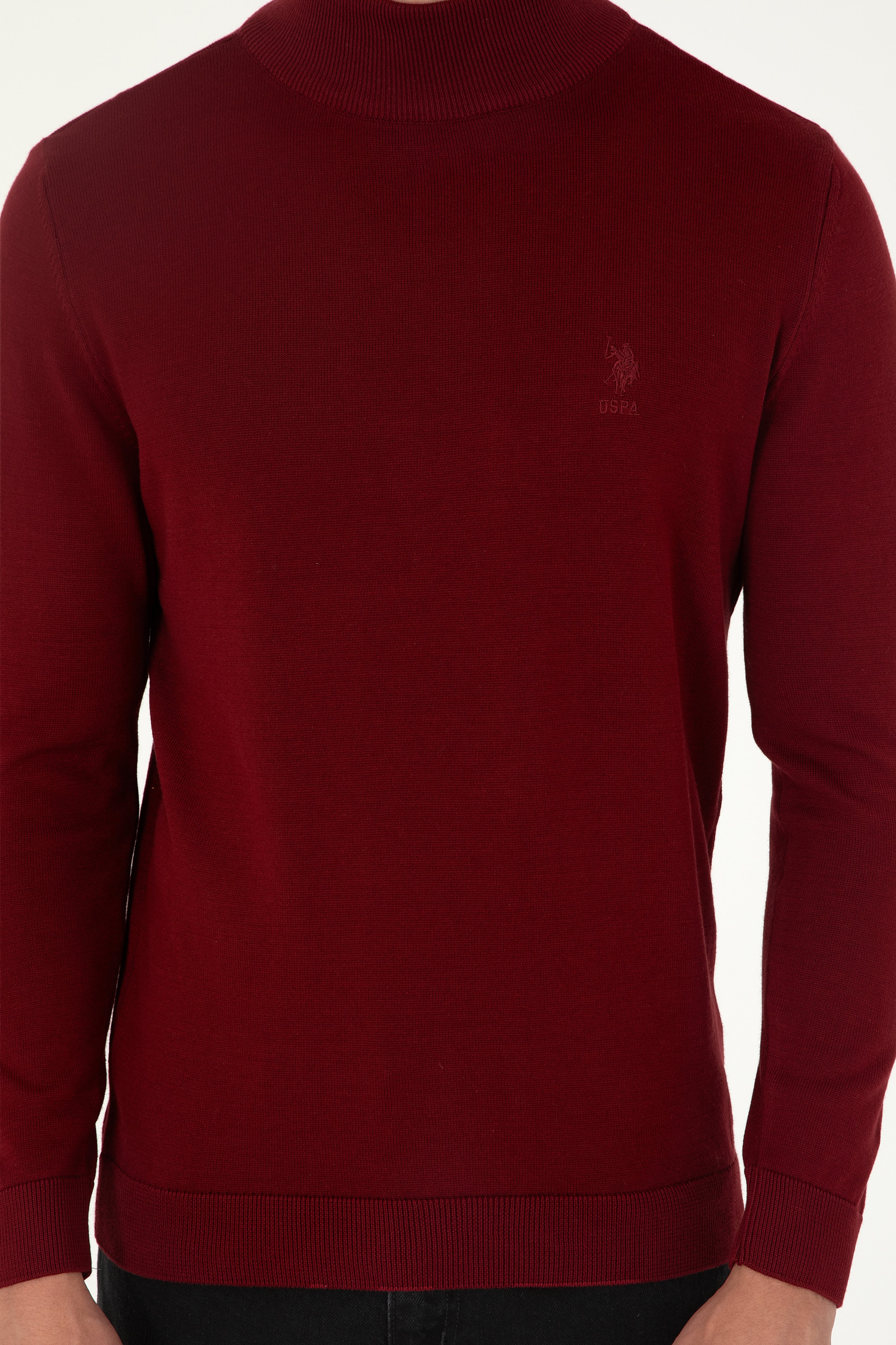 Erkek Slim Fit Yarım Boğazlı Bordo Basic Kazak