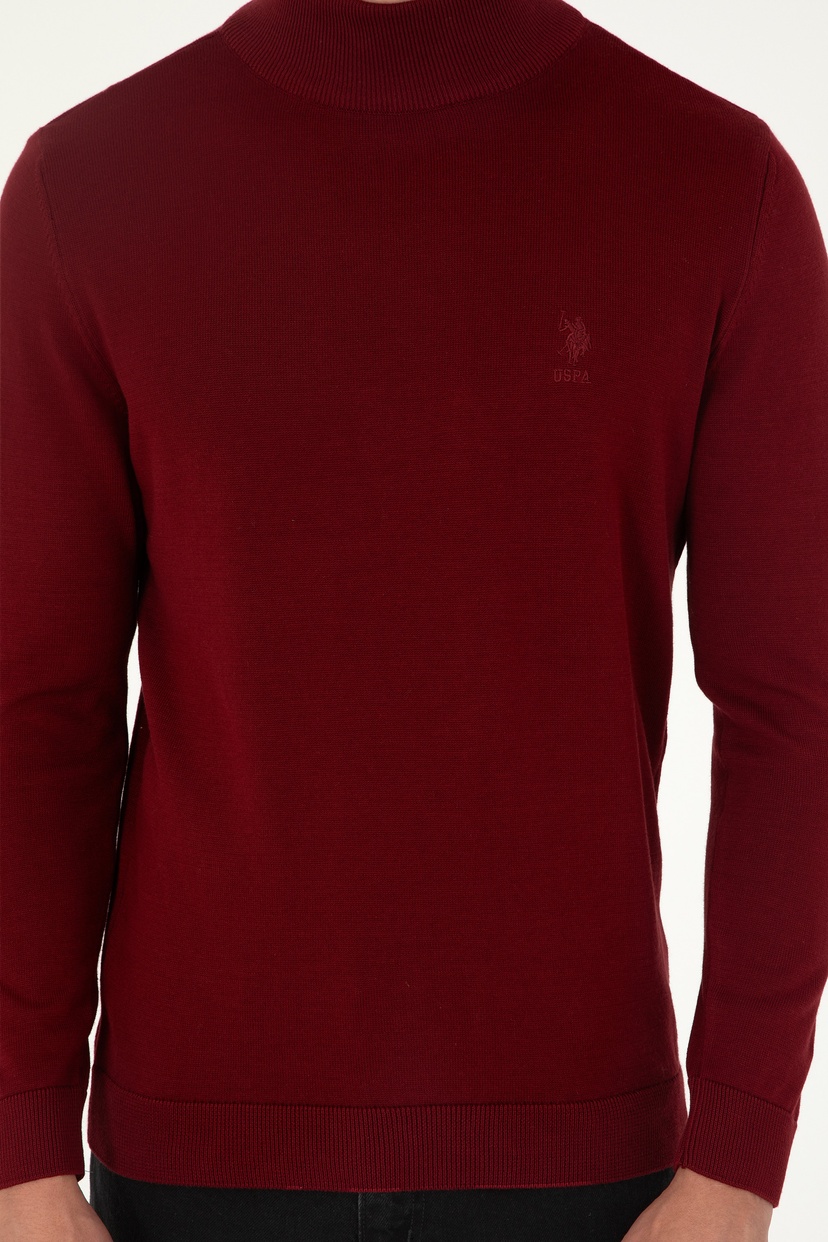 Erkek Slim Fit Yarım Boğazlı Bordo Basic Kazak
