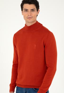 Erkek Slim Fit Yarım Boğazlı Kiremit  Basic Kazak - 50288887073