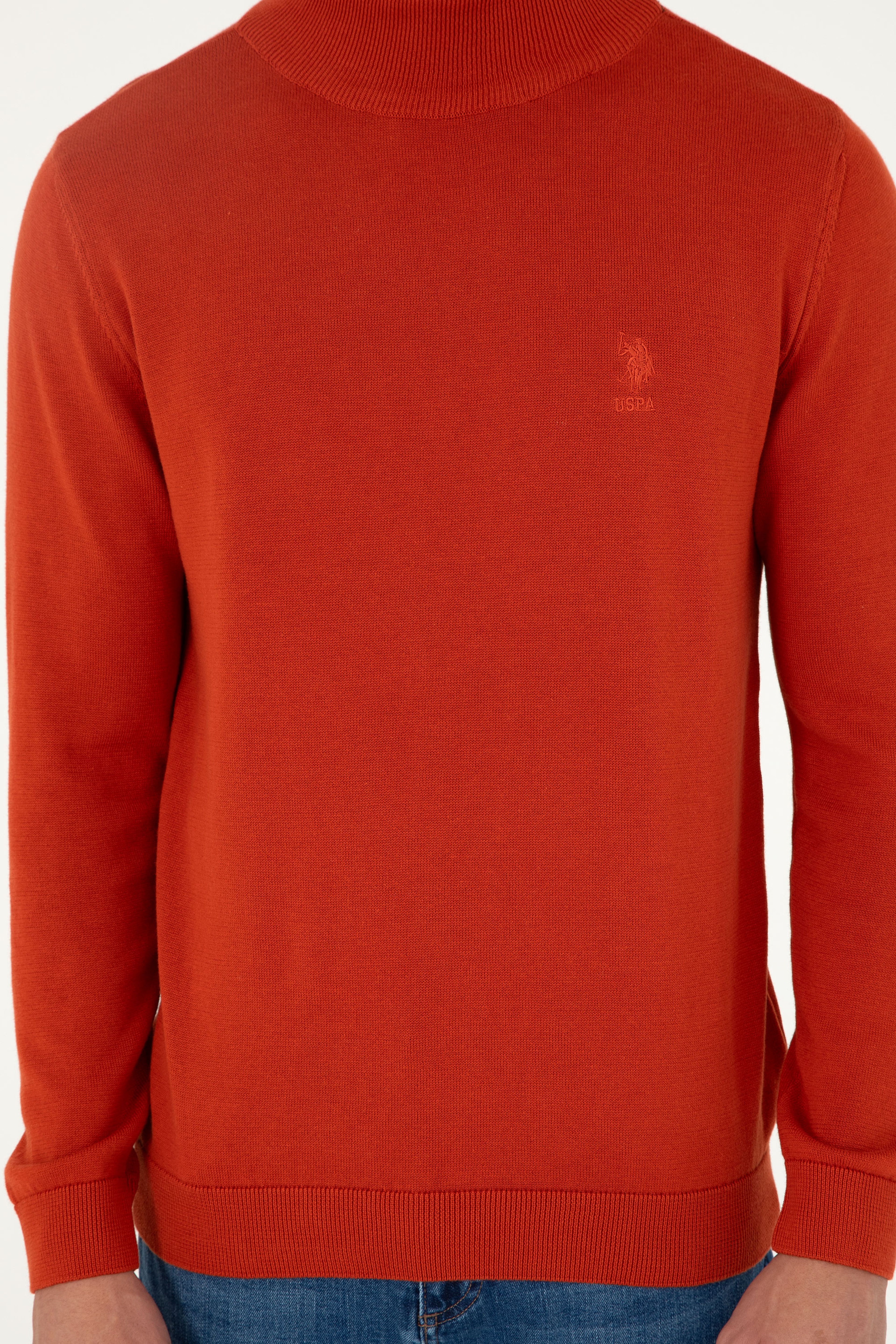 Erkek Slim Fit Yarım Boğazlı Kiremit Basic Kazak - Image 6