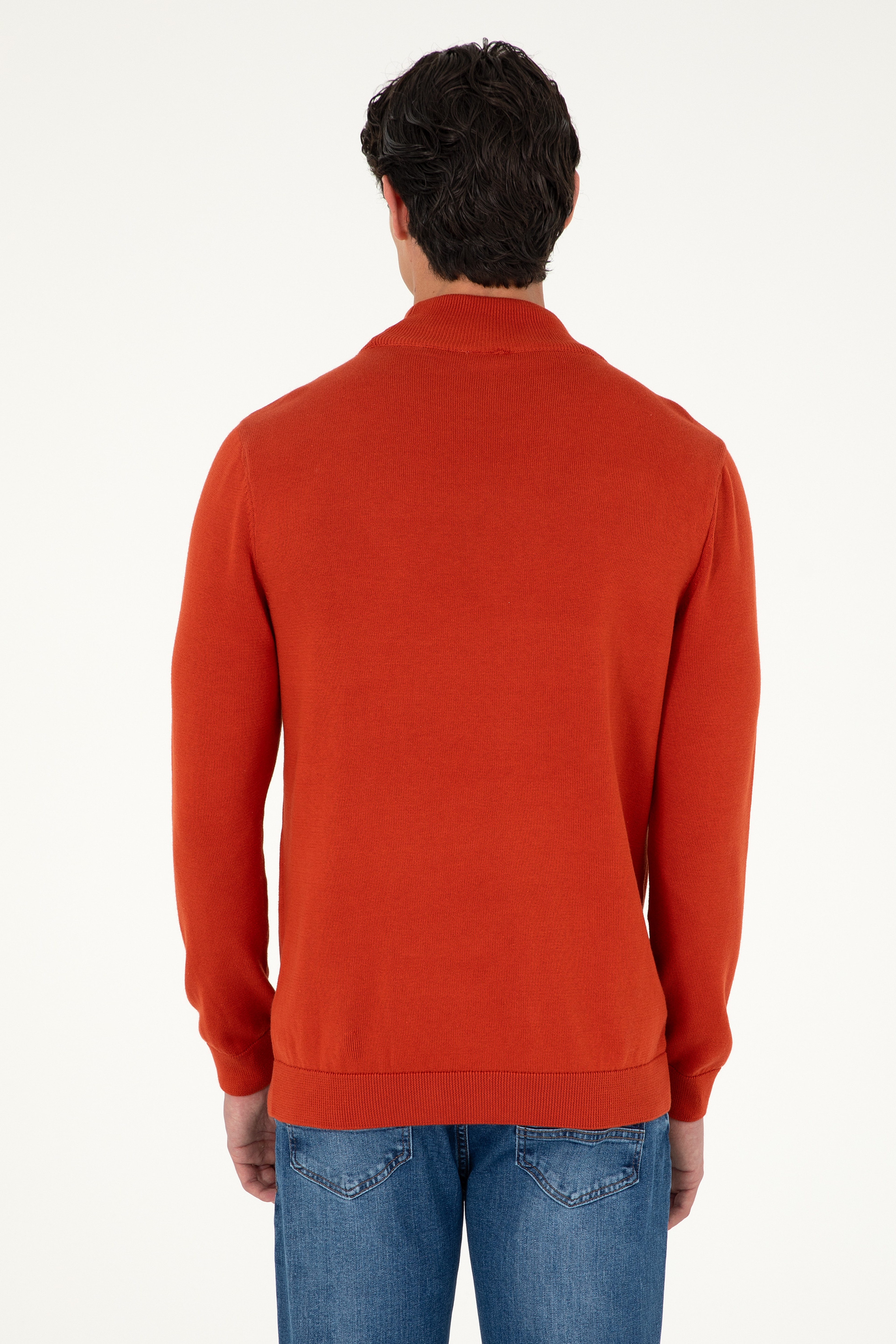 Erkek Slim Fit Yarım Boğazlı Kiremit Basic Kazak - Image 5