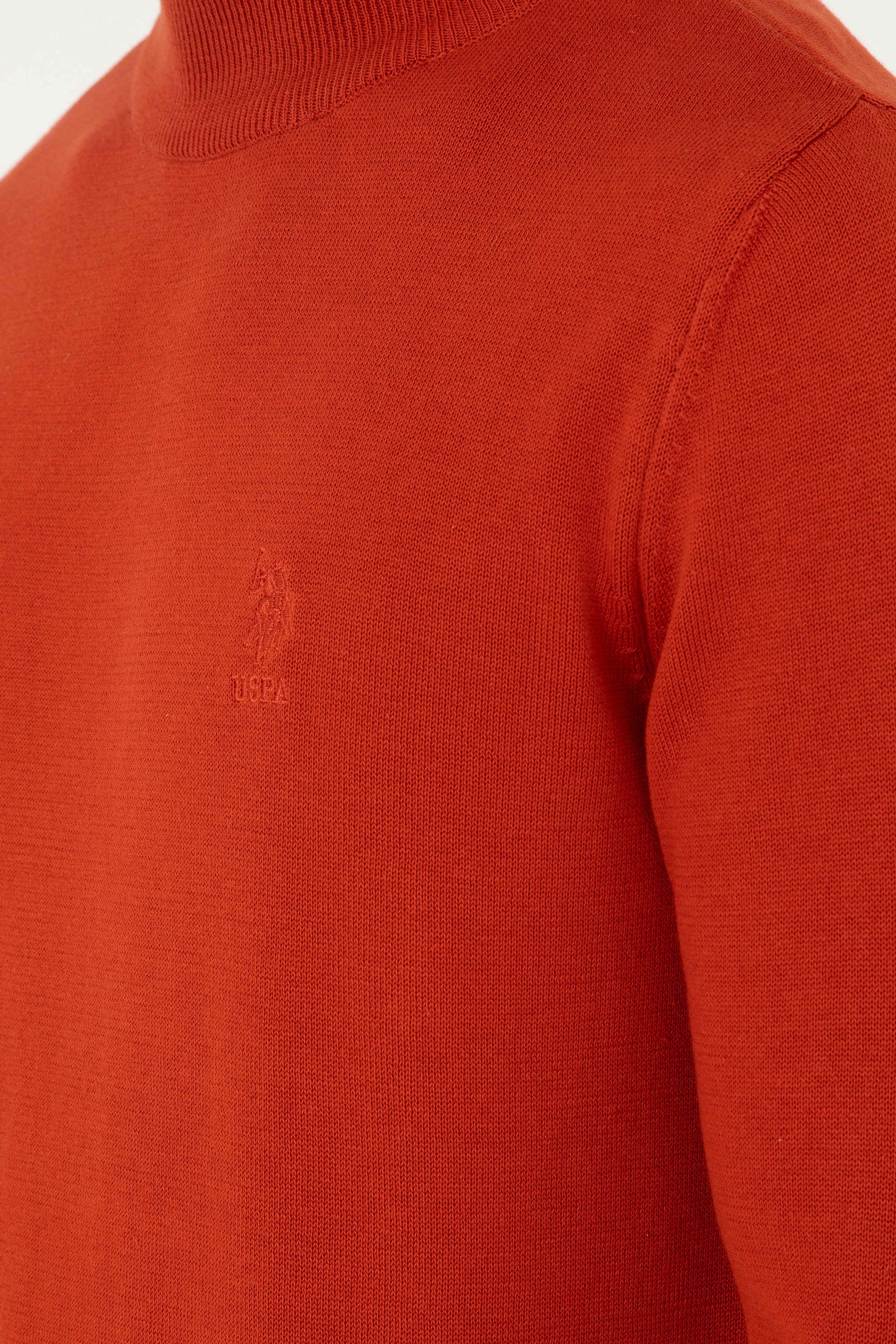 Erkek Slim Fit Yarım Boğazlı Kiremit  Basic Kazak