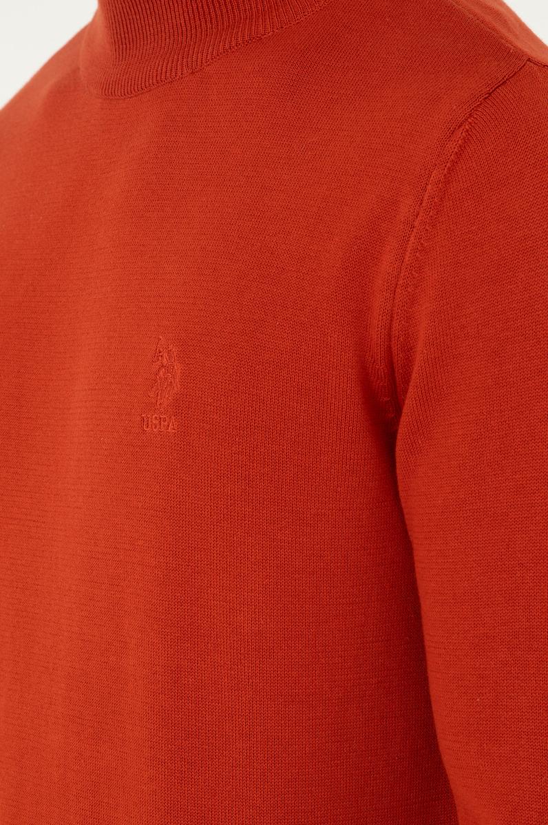 Erkek Slim Fit Yarım Boğazlı Kiremit  Basic Kazak