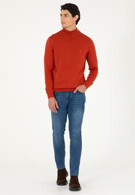 Erkek Slim Fit Yarım Boğazlı Kiremit  Basic Kazak - 50288887073