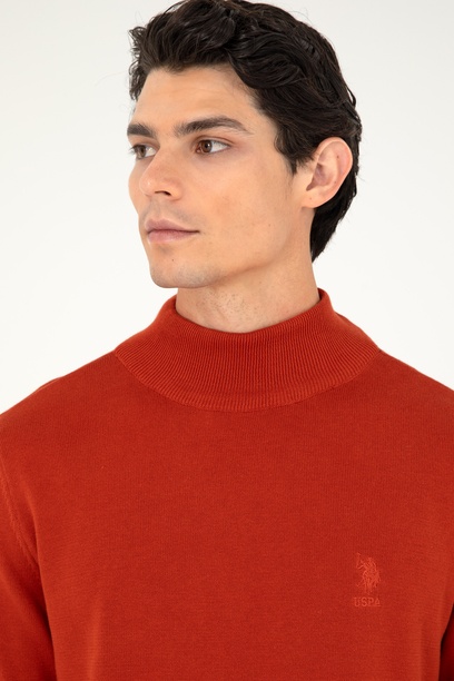 Erkek Slim Fit Yarım Boğazlı Kiremit  Basic Kazak