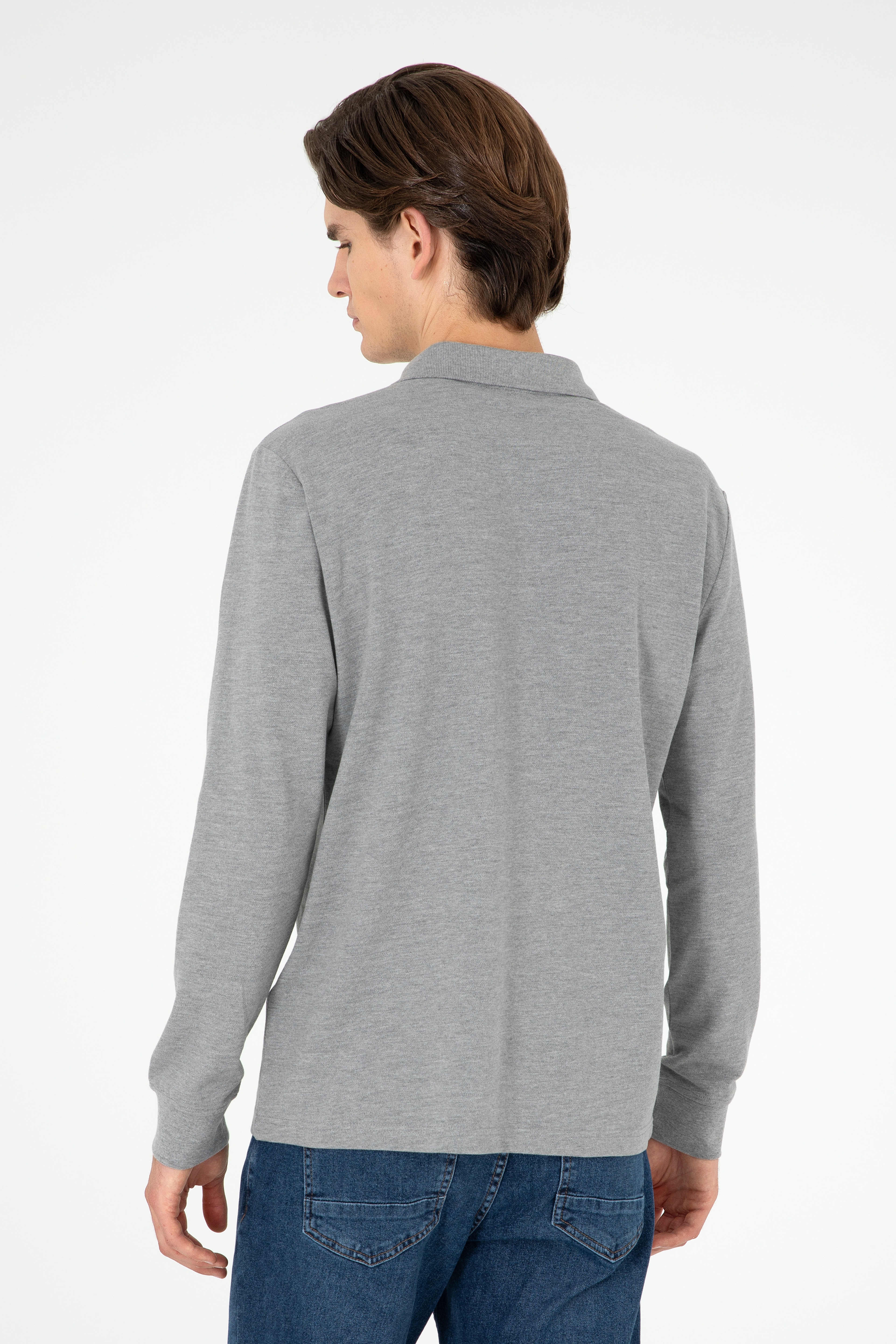 Erkek Gri Melanj Basic Sweatshirt - Image 5