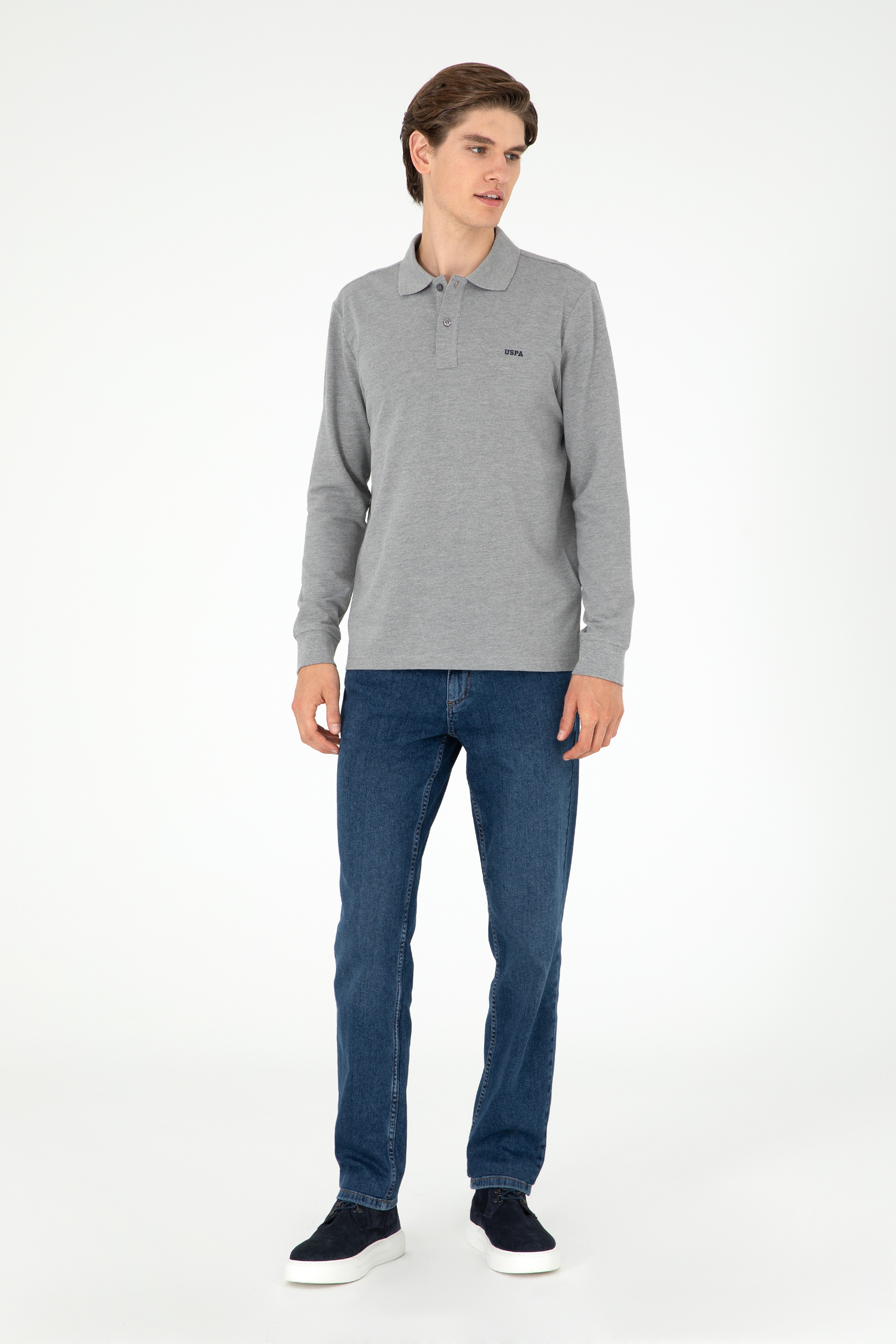 Erkek Gri Melanj Basic Sweatshirt - Image 4