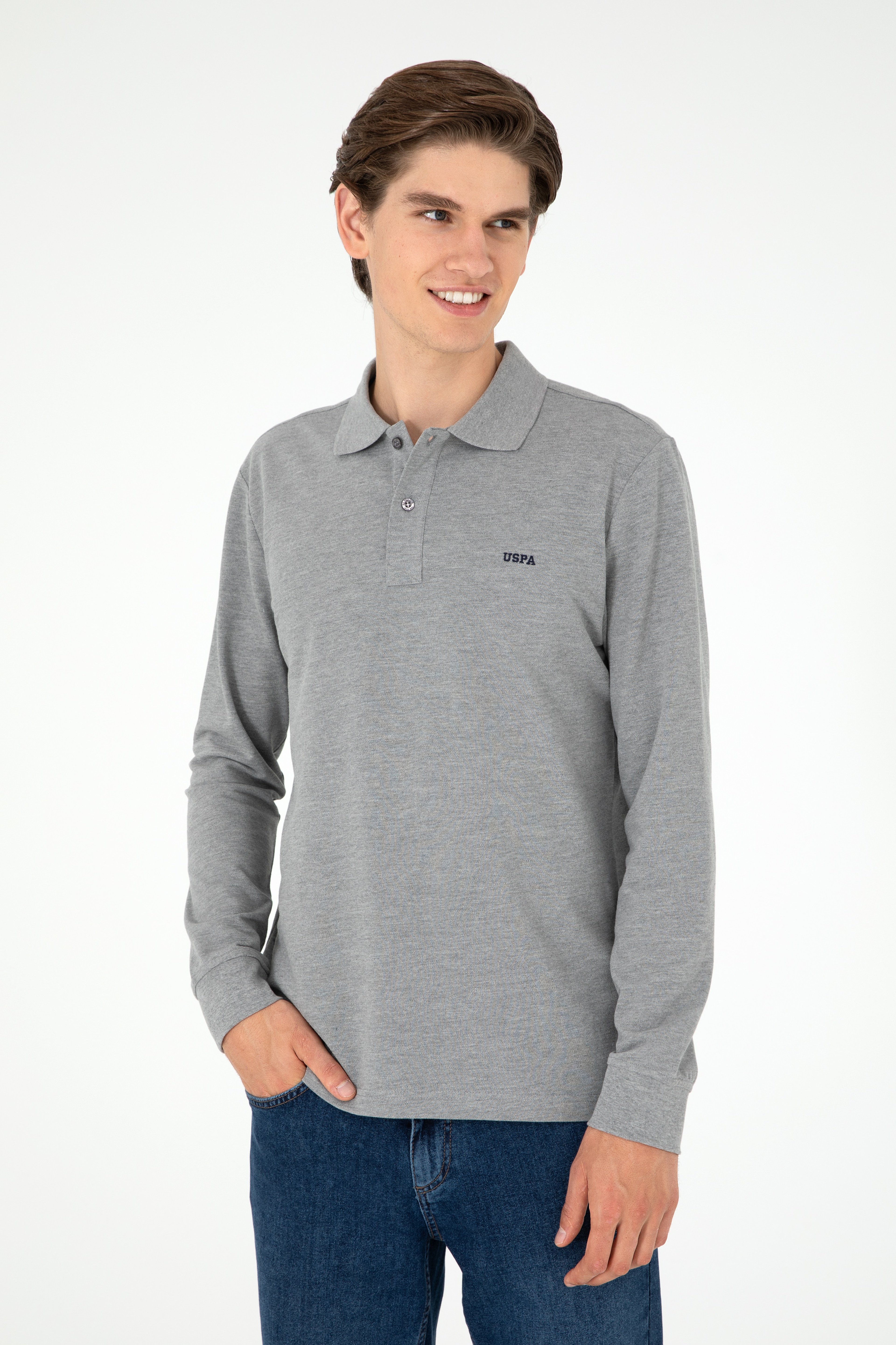 Erkek Gri Melanj Basic Sweatshirt - Image 3