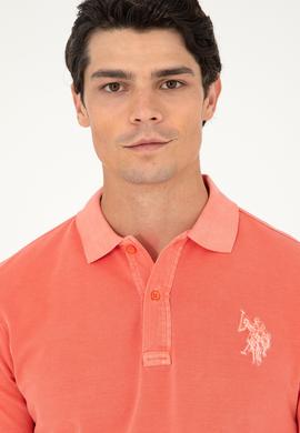 Erkek Slim Fit Polo Yaka Nar Çiçeği Basic Tişört - 50279591163