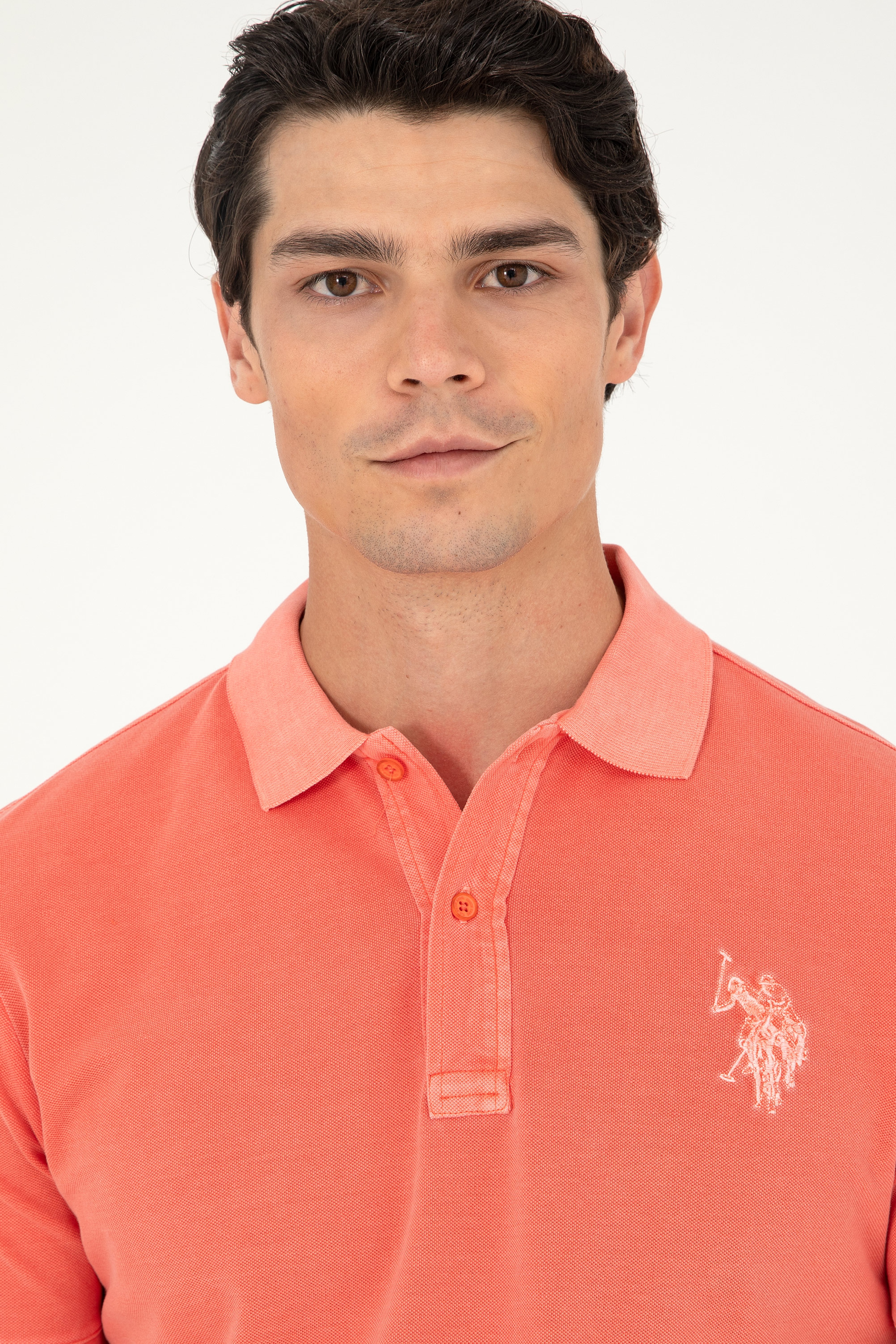 Erkek Slim Fit Polo Yaka Nar Çiçeği Basic Tişört - Image 2