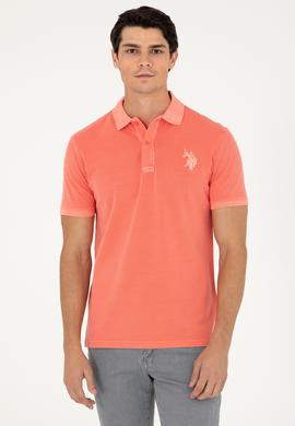 Erkek Slim Fit Polo Yaka Nar Çiçeği Basic Tişört - 50279591163