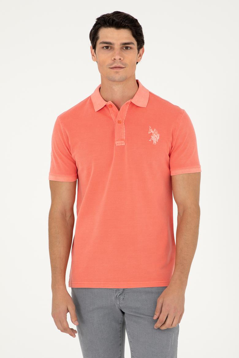 Erkek Slim Fit Polo Yaka Nar Çiçeği Basic Tişört