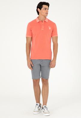 Erkek Slim Fit Polo Yaka Nar Çiçeği Basic Tişört - 50279591163