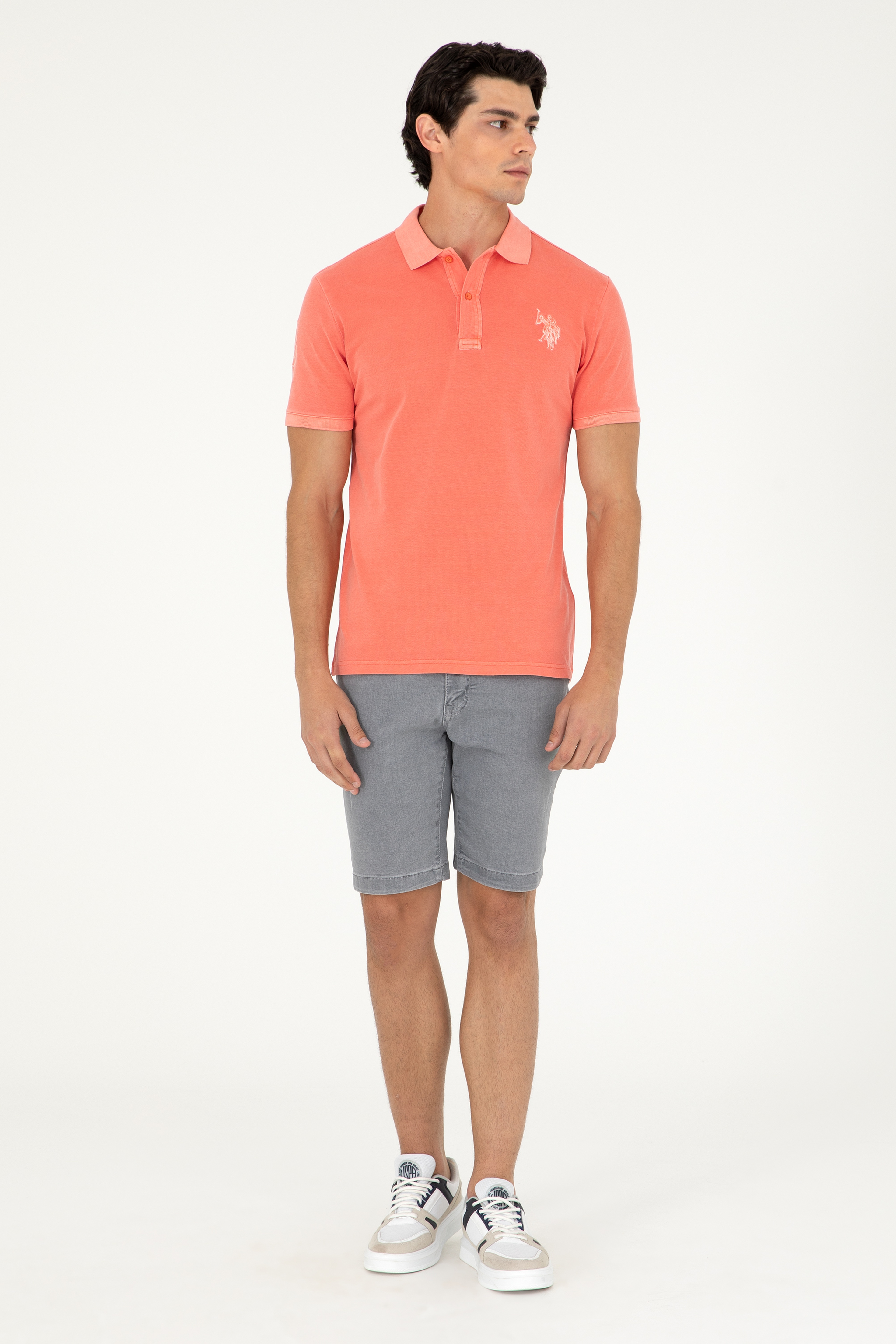 Erkek Slim Fit Polo Yaka Nar Çiçeği Basic Tişört - Image 4