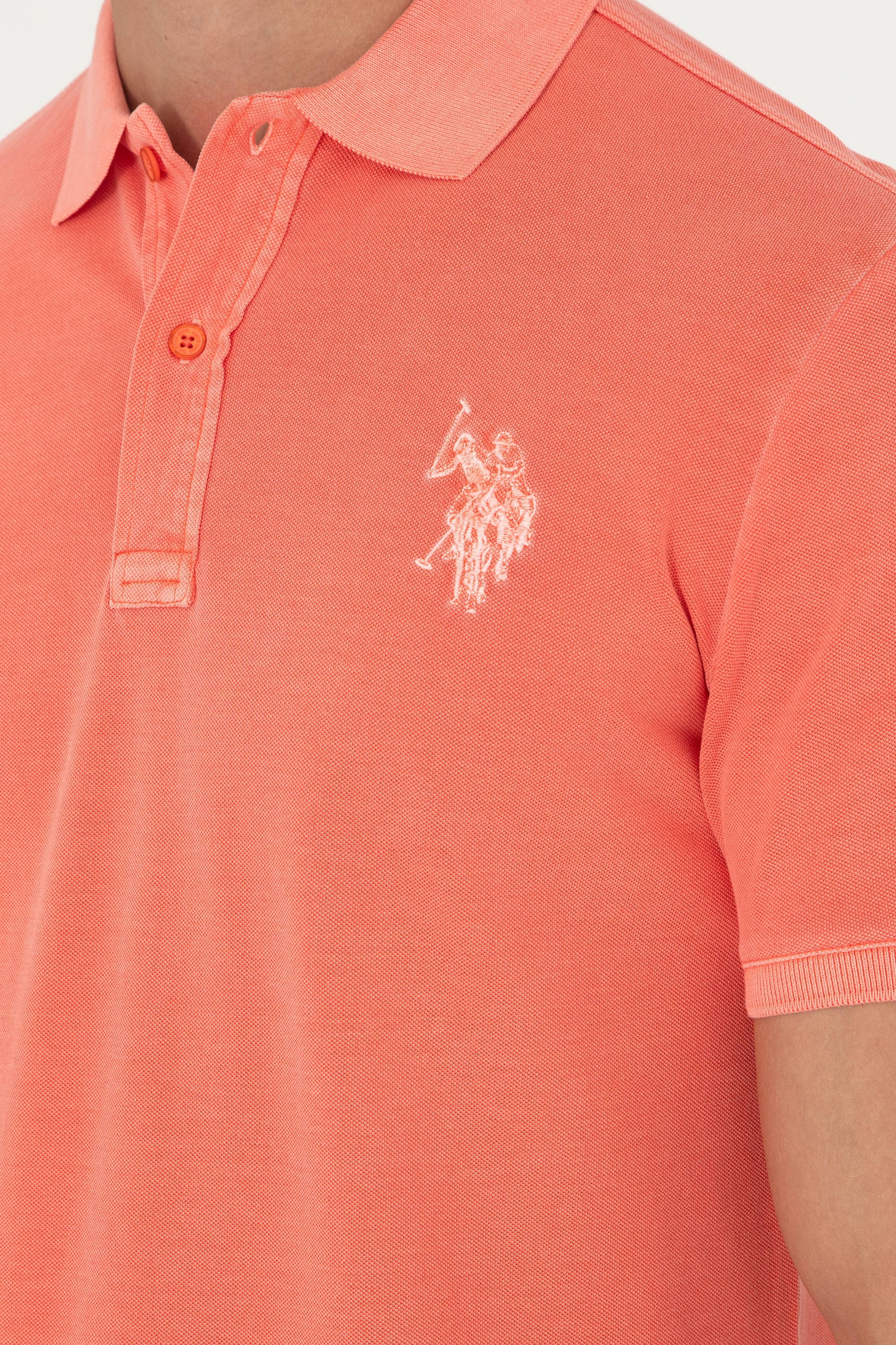 Erkek Slim Fit Polo Yaka Nar Çiçeği Basic Tişört - Image 7