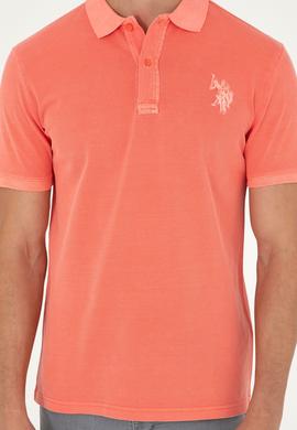 Erkek Slim Fit Polo Yaka Nar Çiçeği Basic Tişört - 50279591163