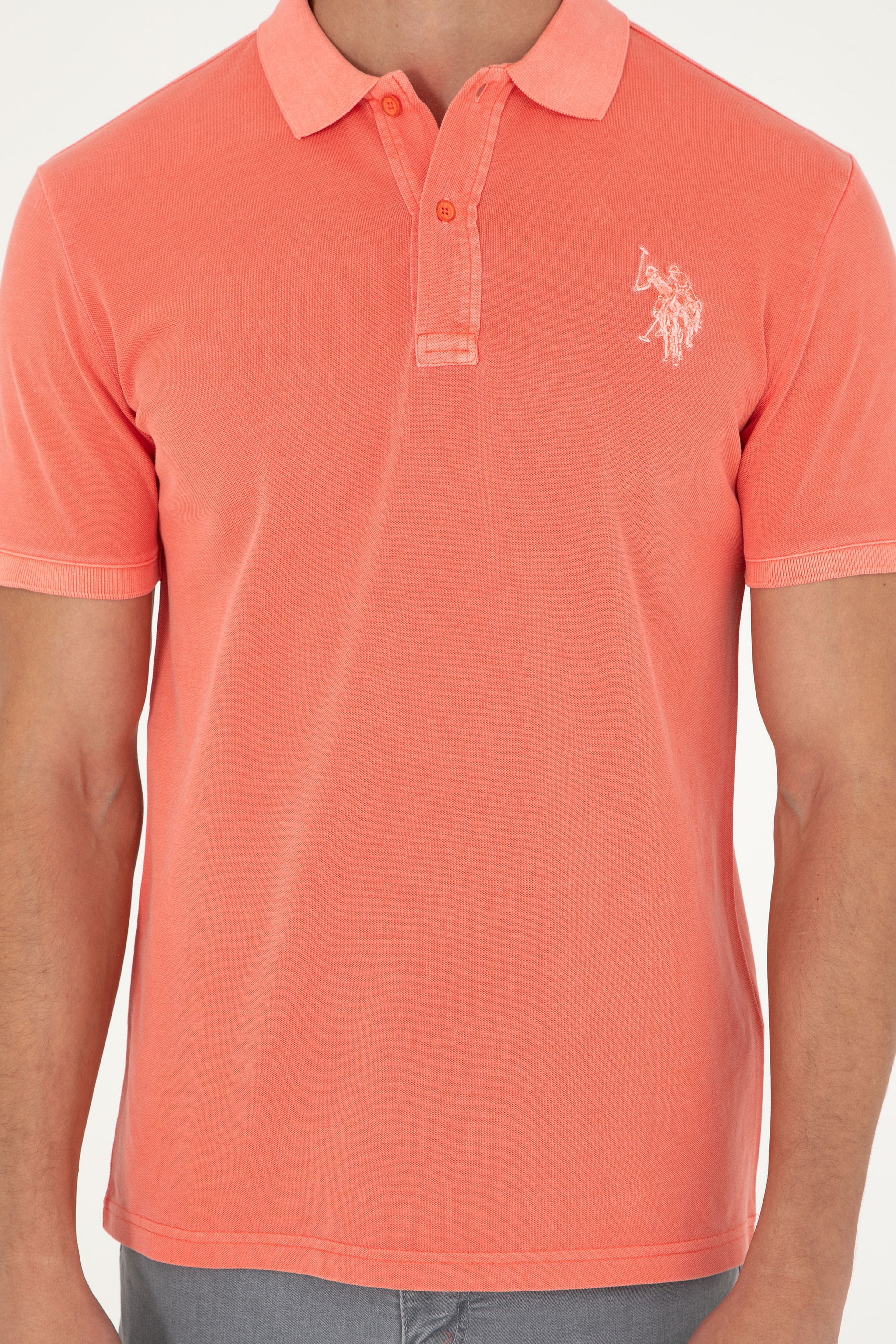 Erkek Slim Fit Polo Yaka Nar Çiçeği Basic Tişört - Image 6