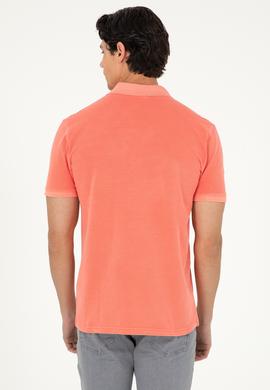 Erkek Slim Fit Polo Yaka Nar Çiçeği Basic Tişört - 50279591163
