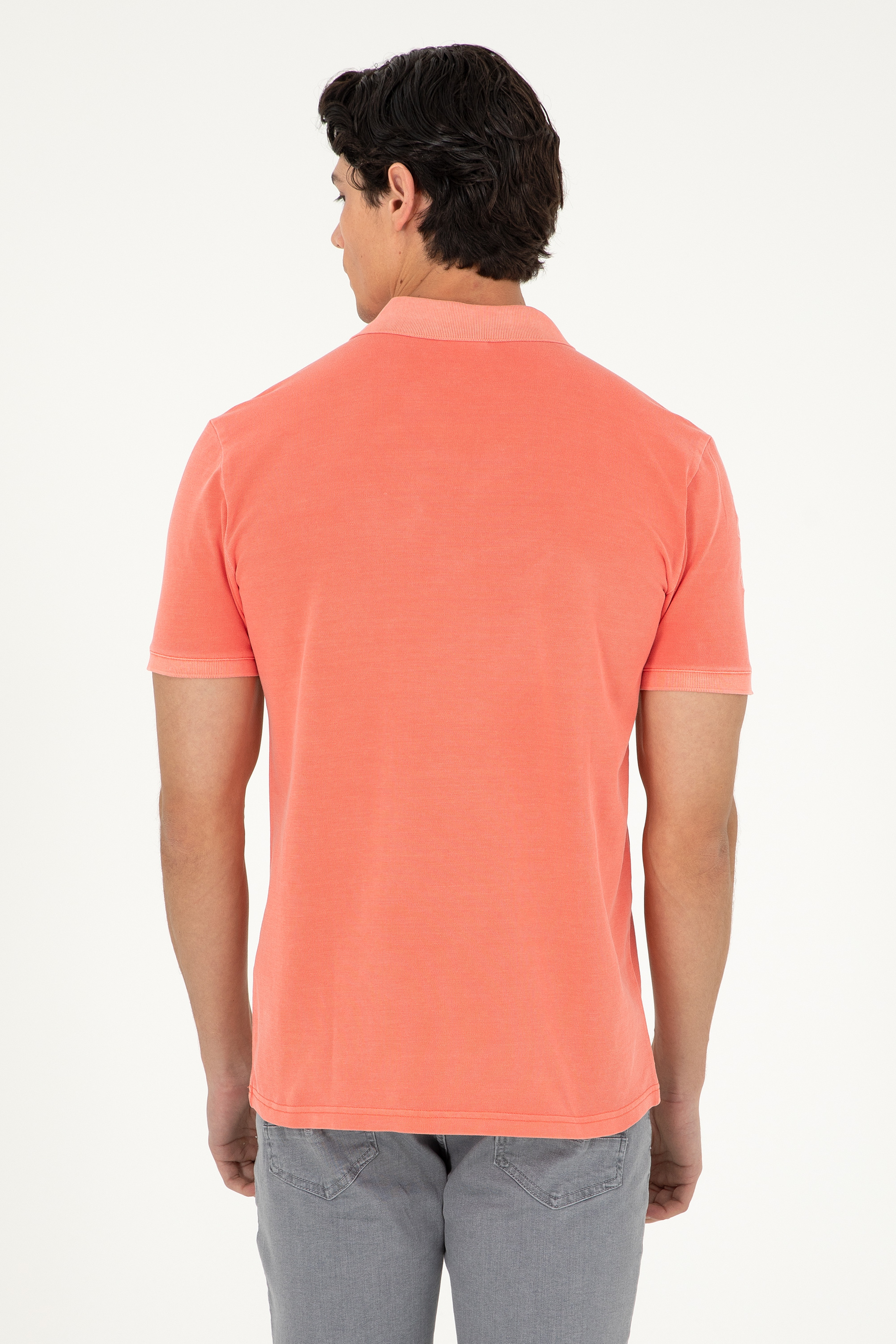 Erkek Slim Fit Polo Yaka Nar Çiçeği Basic Tişört