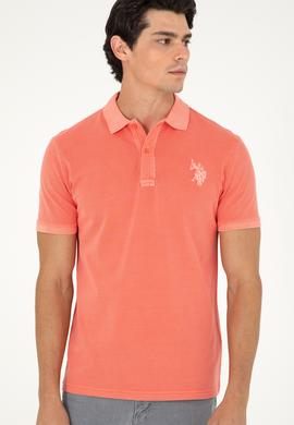 Erkek Slim Fit Polo Yaka Nar Çiçeği Basic Tişört - 50279591163