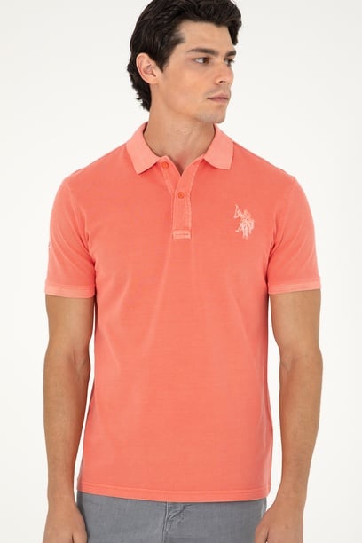 Erkek Slim Fit Polo Yaka Nar Çiçeği Basic Tişört