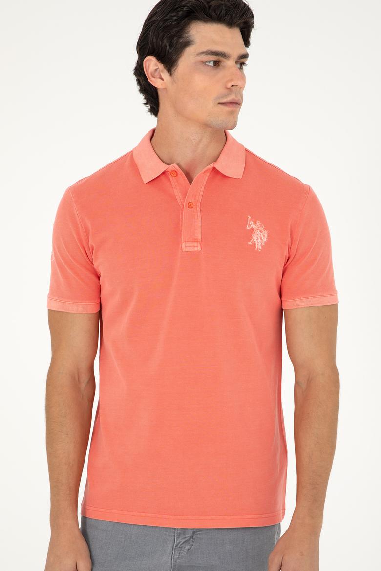 Erkek Slim Fit Polo Yaka Nar Çiçeği Basic Tişört - 50279591163