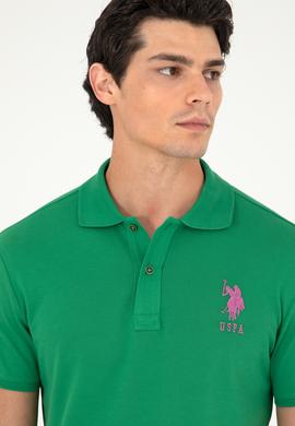 Erkek Slim Fit Polo Yaka Yeşil Basic Tişört - 50279568049