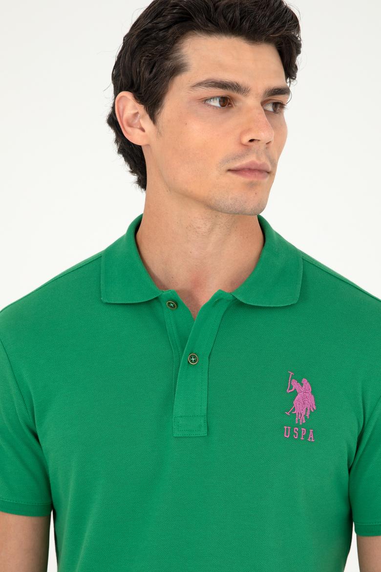 Erkek Slim Fit Polo Yaka Yeşil Basic Tişört - 50279568049