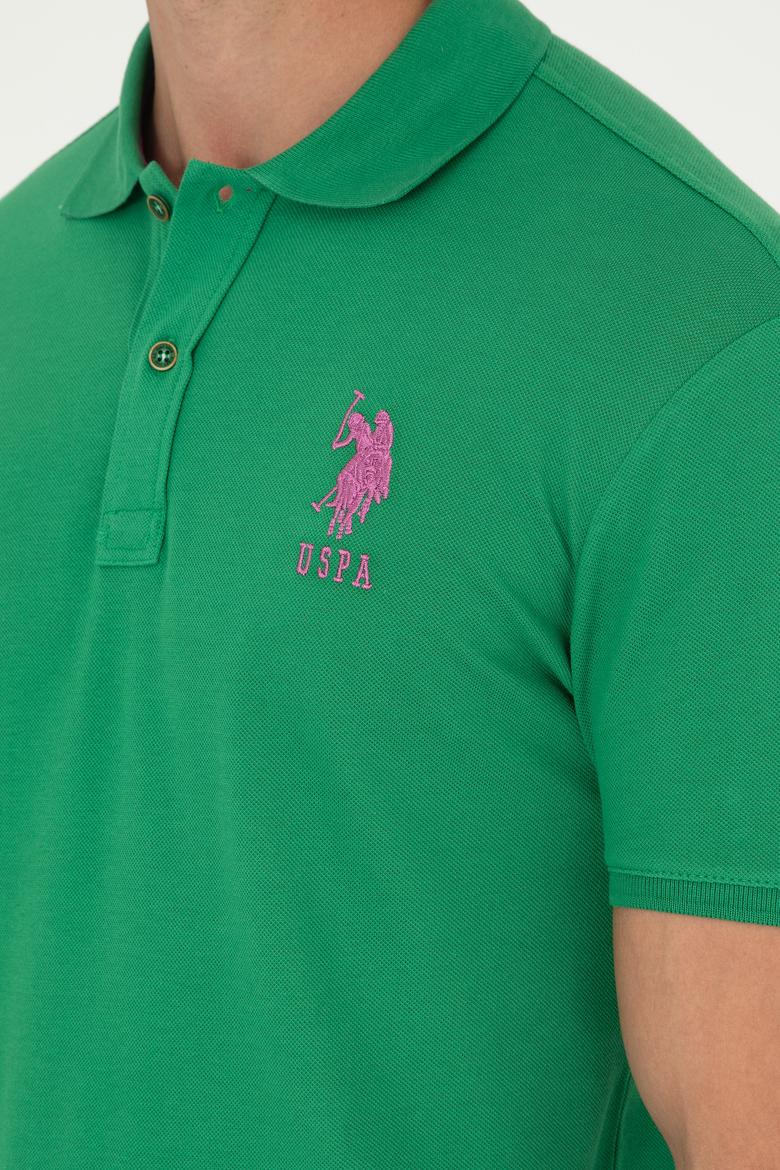 Erkek Slim Fit Polo Yaka Yeşil Basic Tişört - 50279568049