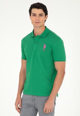 Erkek Slim Fit Polo Yaka Yeşil Basic Tişört - 50279568049