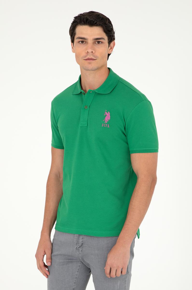 Erkek Slim Fit Polo Yaka Yeşil Basic Tişört