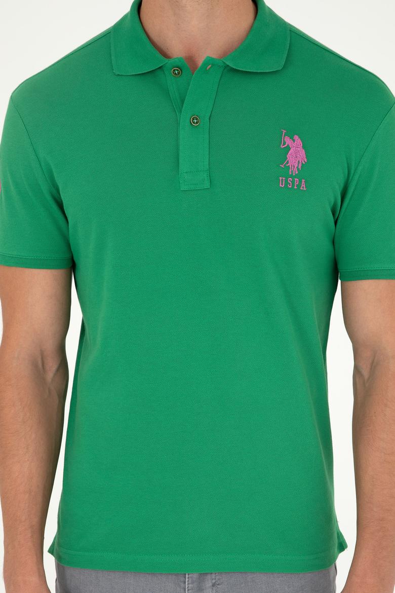 Erkek Slim Fit Polo Yaka Yeşil Basic Tişört - 50279568049