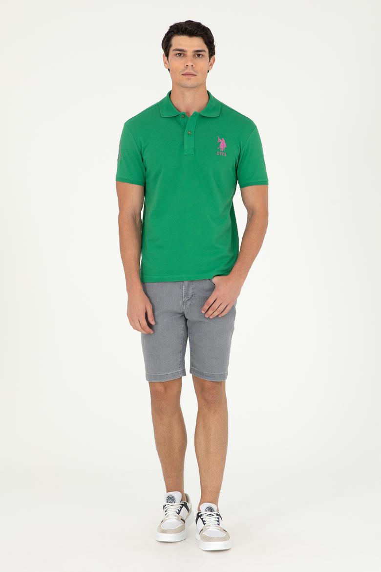 Erkek Slim Fit Polo Yaka Yeşil Basic Tişört - 50279568049