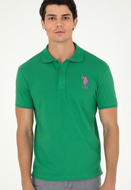 Erkek Slim Fit Polo Yaka Yeşil Basic Tişört - 50279568049