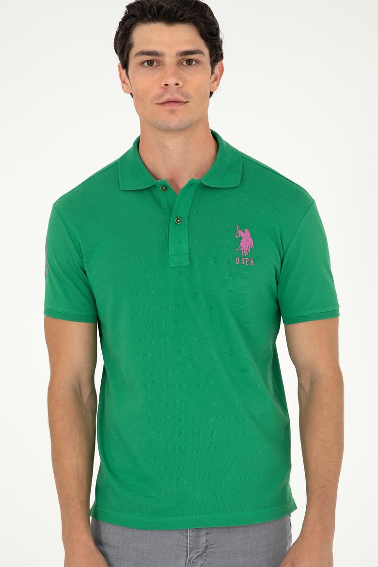 Erkek Slim Fit Polo Yaka Yeşil Basic Tişört - 50279568049