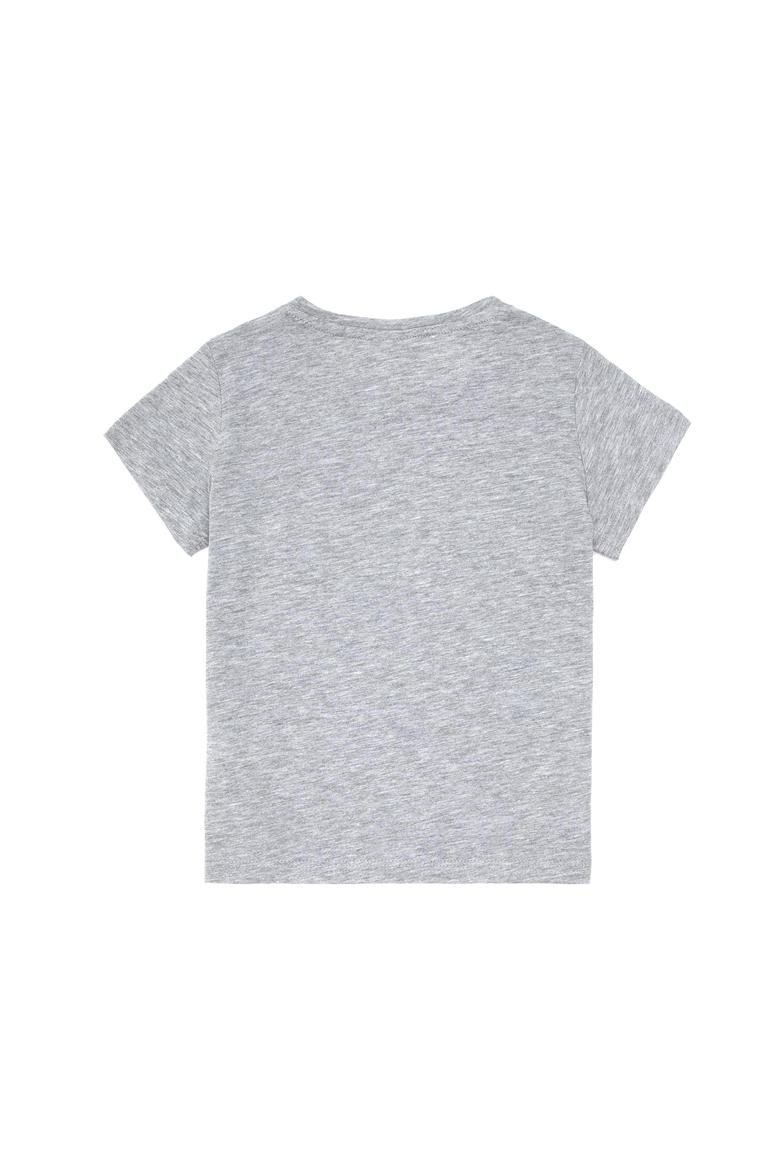 Kız Çocuk Gri Melanj Bisiklet Yaka Basic Tişört - 50288500126