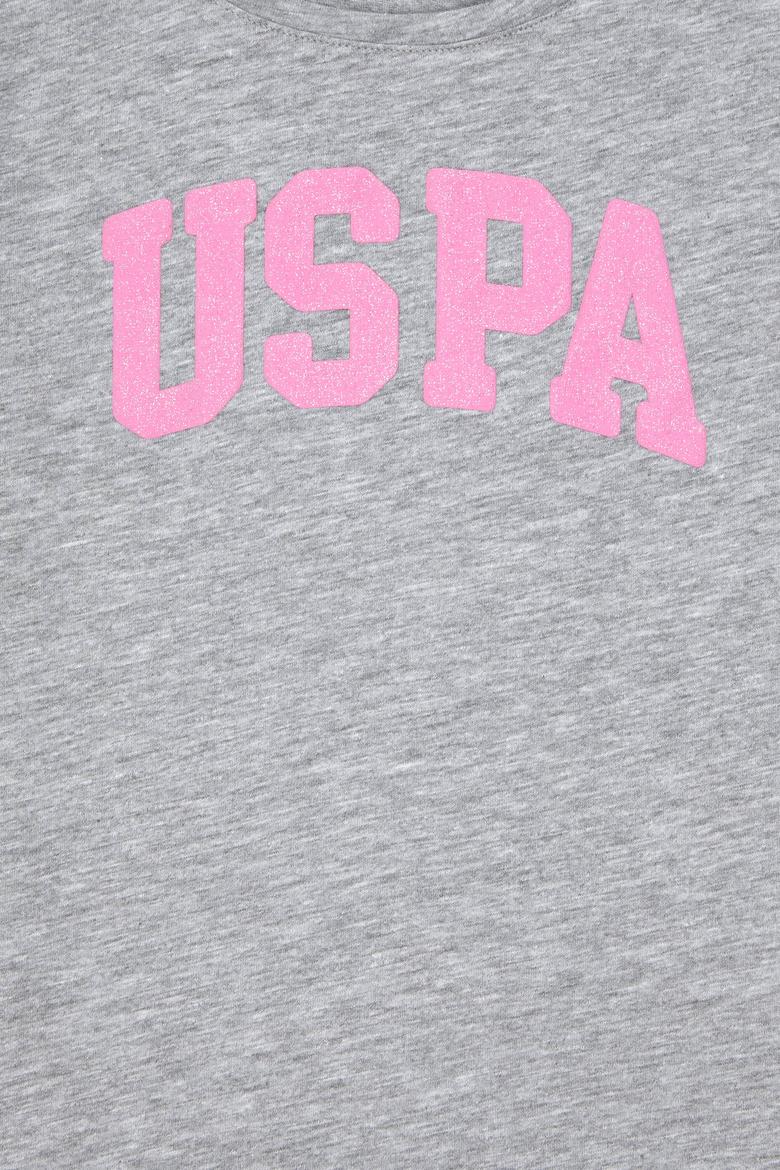 Kız Çocuk Gri Melanj Bisiklet Yaka Basic Tişört - 50288500126