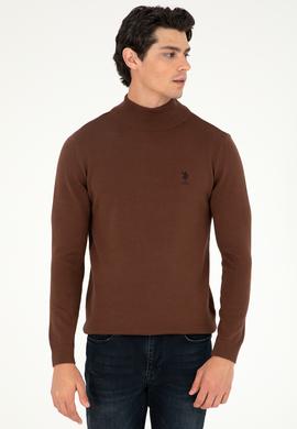 Erkek Slim Fit Yarım Boğazlı Kahverengi Basic Kazak - 50288887137