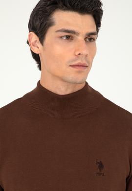 Erkek Slim Fit Yarım Boğazlı Kahverengi Basic Kazak - 50288887137