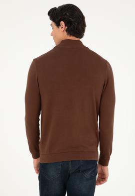 Erkek Slim Fit Yarım Boğazlı Kahverengi Basic Kazak - 50288887137