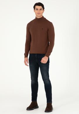 Erkek Slim Fit Yarım Boğazlı Kahverengi Basic Kazak - 50288887137