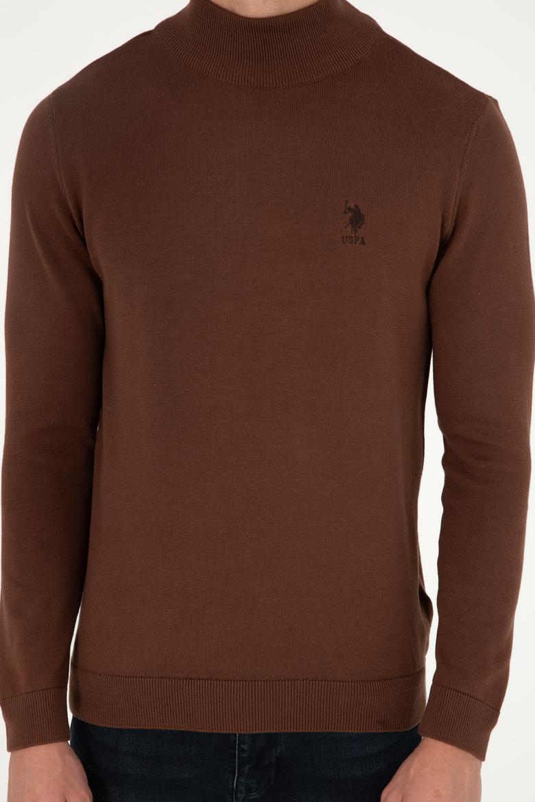 Erkek Slim Fit Yarım Boğazlı Kahverengi Basic Kazak - 50288887137