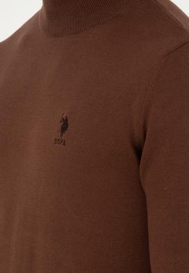 Erkek Slim Fit Yarım Boğazlı Kahverengi Basic Kazak - 50288887137