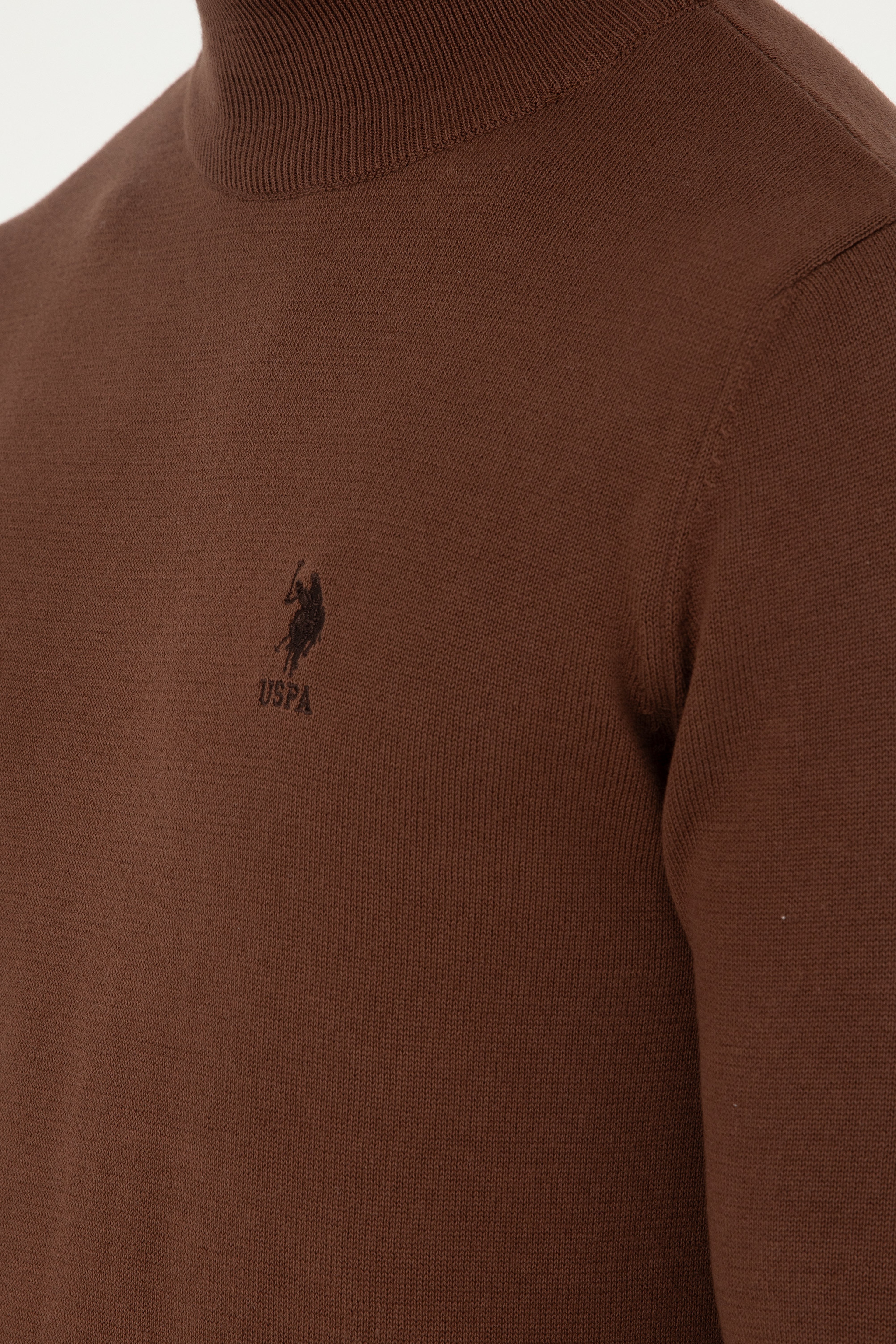 Erkek Slim Fit Yarım Boğazlı Kahverengi Basic Kazak - Image 7