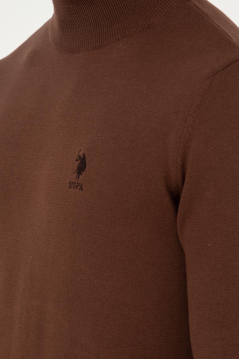 Erkek Slim Fit Yarım Boğazlı Kahverengi Basic Kazak